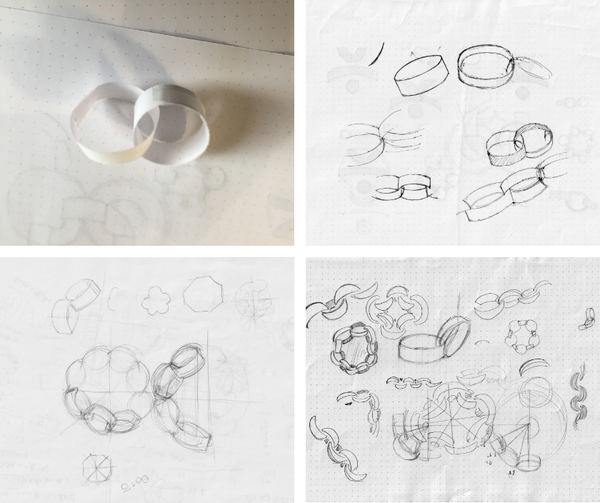 造形の検討 輪かざりの表現方法を探ったスケッチ(1)